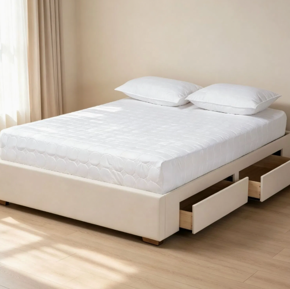 Modern Upholstered Platform Bed with Four Storage Drawers