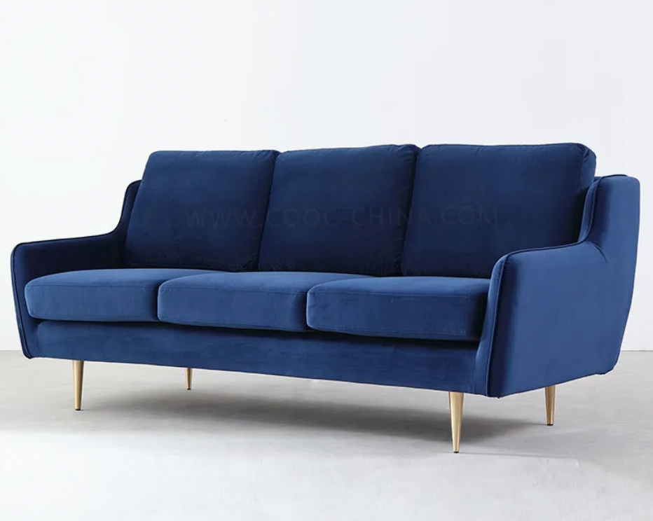 Modern Velvet 3-Seater Sofa with Metal Legs