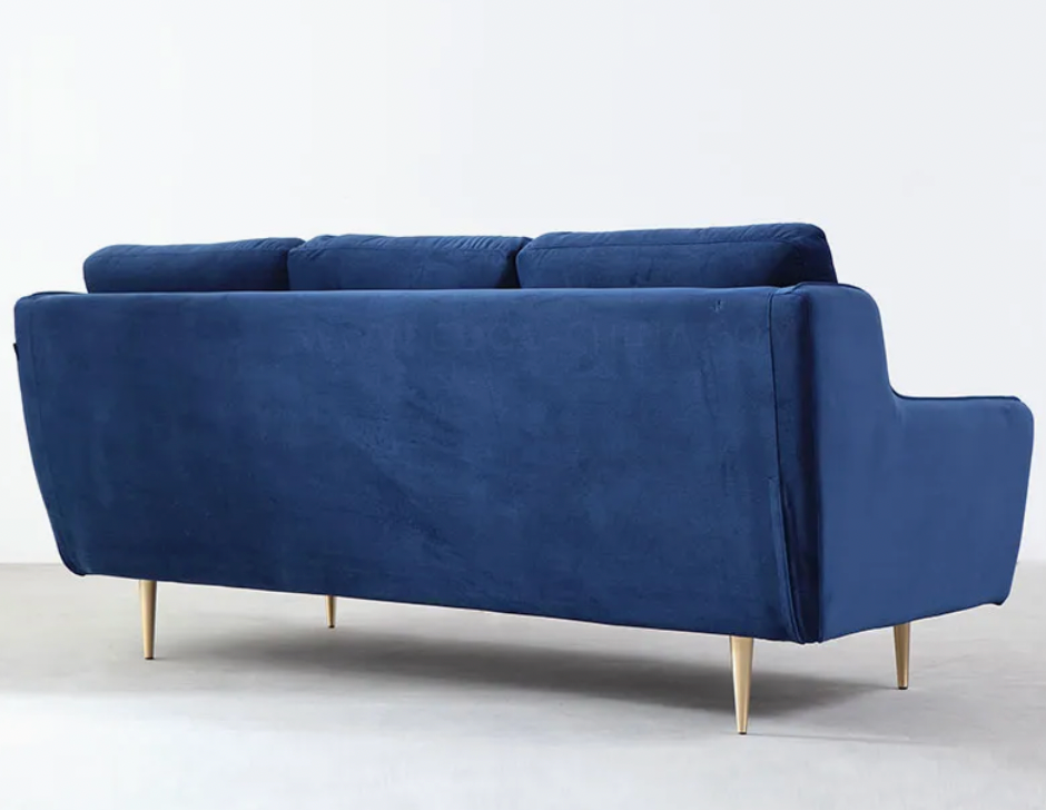 Modern Velvet 3-Seater Sofa with Metal Legs