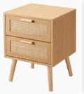 Rustic Natural Wood Nightstand with Rattan Drawer